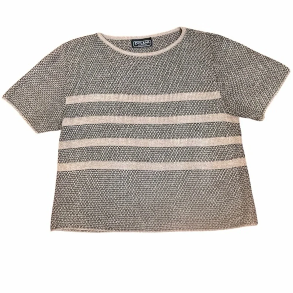 Vintage DYLANI Knitwear Knit Top Tan Black Stripe Short Sleeve Women's Medium